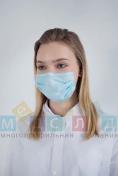 Medical mask disposable three-layer on rubber bands non-sterile according to TU 32.50.50-001-14382957-2020, blue