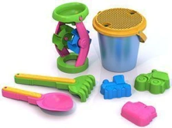 Sand Set No. 12 (large opaque bucket, mill, scoop with insert, rake with insert, transport moulds, large with
