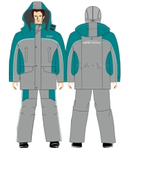 High-visibility signal suit for women (jacket, dungarees) for protection against low temperatures made of cotton-polyester antis