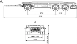 Three-axle container trailer AM8454-11 with axles L1F1KrN11.1950 with load-carrying capacity of 11 tonnes