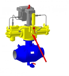 Ball valve DN250 PN16 MPa with pneumohydraulic actuator