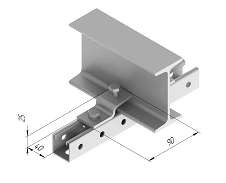 Beam clamp with thread SMA 637, with overall dimensions 40x90 mm, metal thickness 5,0 mm, stainless steel grade AISI 316L.
