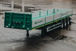 Semitrailer Tverstroimash 993931 modification 0012 - straight platform with sides, struts and spring-balanced suspension.