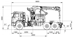 Crane-manipulator truck KMA-150-4 with additional equipment (working platform) and its modifications (special fifth-wheel tracto