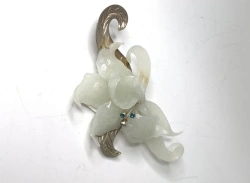 Stone-carved article - brooch "Snow Iris" (jade)