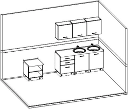 Kitchen (individual sketch) with drinking regime. (Furniture for kindergartens brand "Interior" series "TDI Kids")