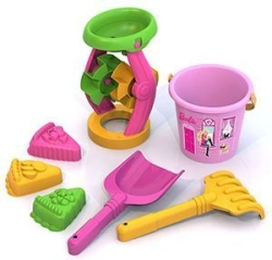 BARBIE sand set #6 (bucket, mill, 3 moulds "Cakes", rake, scoop)