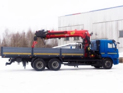 Special purpose vehicle with hydraulic loading crane of MKMA type on the basis of KAMAZ 65117 and its modifications 64K05N-UJ