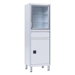 SHM-01-"MSC"(MSC-6641.12) Two-section medical cabinet, single-leaf, made of aluminium profile and stainless steel, with glass