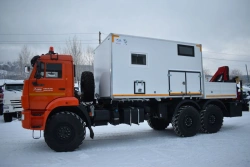 Special van with CMU produced by INMAN JSC on KAMAZ 43118-A5, 43118-50, 43118-RR, 43118-RS chassis. GIRD brand