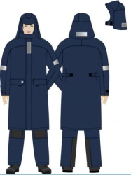 Women's mackintosh for protection against thermal risks of electric arc, water, unfavourable weather conditions, general industr