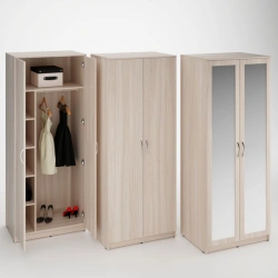 Cabinet with 2 doors, chrome-plated bar and shelves.