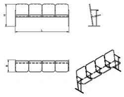 Seating section for assembly hall four-seater (series KA.4)
