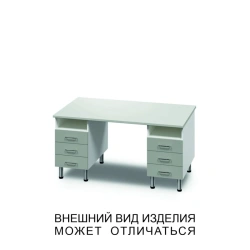Two-desk bench with drawers and open shelves