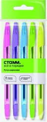 Ballpoint pen STAMM "555" blue, 0,7mm, neon mix, 5pcs, europodweight packet