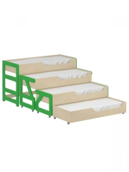 Children's four-drawer pull-out bed 1400 / green colourless lacquer