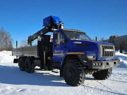 Special purpose vehicle with hydraulic loading crane of KMA type on the basis of URAL 4320 and its modifications U0K02N-4Z020