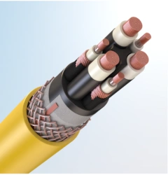 Flexible shielded power cable for rated voltage of 6000 and 10000 V of alternating current with rated frequency of 50 Hz on the