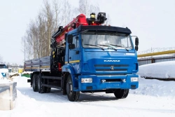 Special purpose vehicle with hydraulic loading crane of MKMA type on the basis of KAMAZ 65117 and its modifications 64K06N-UG
