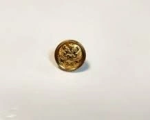 Gold-coloured metal uniform button with the image of the State Emblem of the Russian Federation, 14 mm in diameter, TU 858-6048-
