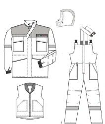 Men's suit (jacket, dungaree) for protection against low temperatures, general industrial contamination and mechanical effects: