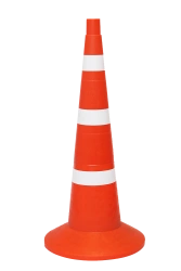 KS-3.4.0 Signalling cone 750 mm elastic with weighting device with 3 white matt stripes