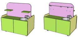 Wooden furniture for preschools: Mobile game module "Kitchen" 2-sided mobile module