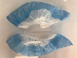 Medical non-sterile shoe covers "EXTRA+" with double elastic band and double sole, colour white-blue, 500 pairs, in Euro-boxes a