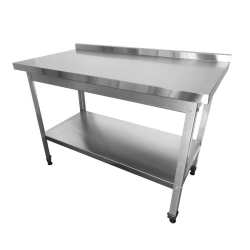 Cutting and production table with edge and shelf