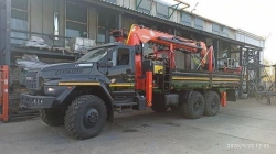 Special purpose vehicle with hydraulic loading crane of KMA type on the basis of URAL 4320 and its modifications U0K03N-4Z180