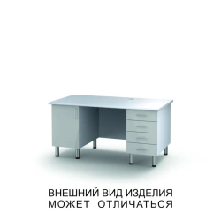 Two-desk unit with swinging door, four drawers and screen