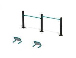 Multilevel stationary crossbars with foot rest for performing the test "Pull-up from a low bar hanging position