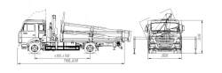 Special dump truck with CMU (FG 314, 414, 415, 415T, 514, 516), modifications 3957KV, on KAMAZ 4308-G5 chassis.