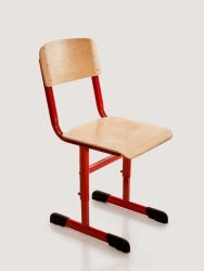Adjustable student chair on flat-oval tube. Backrest, seat - plywood