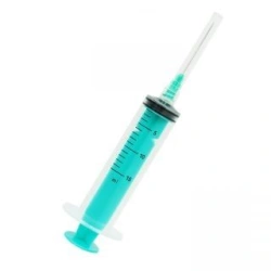 Single-use three-detail sterile injecting syringe with Luer-Lok tip, 15 ml capacity with injection needle.