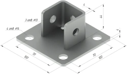 Support SM-F1, with overall dimensions 100x100x44 mm, metal thickness 4,0 mm, stainless steel grade AISI 304.