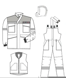 Men's suit (jacket, dungaree) for protection against low temperatures, general industrial contamination and mechanical effects: