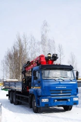 Special purpose vehicle with hydraulic loading crane of MKMA type on the basis of KAMAZ 65117 and its modifications 64K06N-UD