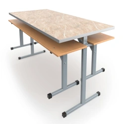 Dining table under bench