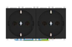 CADUCEUS ALING Experience flush-mounted socket outlet with grounding, double without blinds 2x16A, 250V~, 2x2M, black (soft touc
