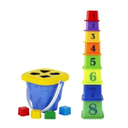 Logic set "Tower" (bucket "Tower" with lid, 4 logic figures, pyramid "Tower (8 elements)")