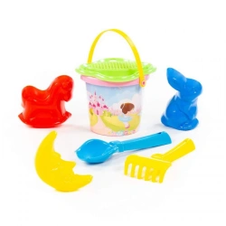 Set No. 250: small bucket with sticker, flower strainer, trowel No. 2, rake No. 2, moulds (hare + horse + month), Article No. 35