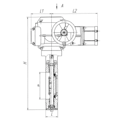 Electrically operated disc gate IP65 with 2 end positions, interflanged, bronze DN 80, PN 10, with angle of rotation elec