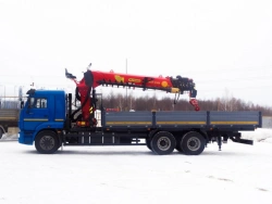 Special vehicle with hydraulic loading crane of MKMA type on the basis of KAMAZ 65117 and its modifications 64K37N-U8