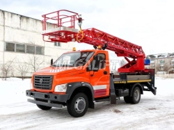 Self-propelled boom lift with working platform PSS-131.18E with ladder-type boom on the basis of GAZ chassis C41R13, C41R33, C4