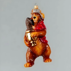 Christmas tree toy made of glass "Bear with samovar"