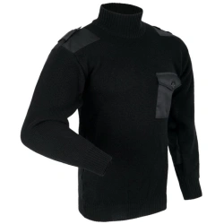Semi-finished product(cut, coupon) of a knitted half-woolen jumper of black colour for employees of special units of internal af