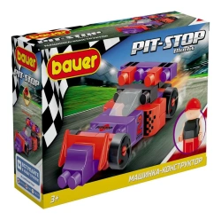 Toy children's educational constructor Bauer series "Pit Stop" set "Racing car" in a box (colour purple, red). 38
