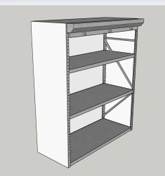 Stationary medium-load metal structure with reinforced shelves closed on metal roller shutters. Dimensions - W