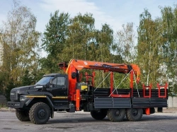 Special purpose vehicle with hydraulic loading crane of KMA type on the basis of URAL 4320 and its modifications U0K03N-4Z077